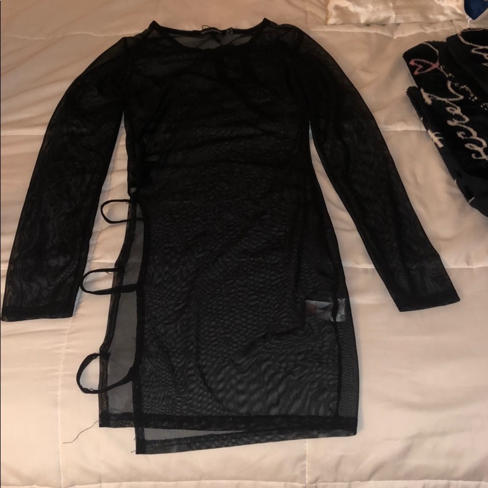 Black cut out thigh mesh beach dress